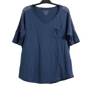 By Chico’s Blue Shirt With Rhinestones On Sleeves